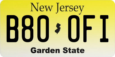NJ license plate B80OFI