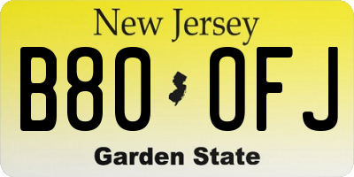 NJ license plate B80OFJ