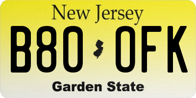 NJ license plate B80OFK