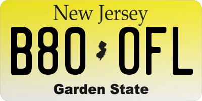 NJ license plate B80OFL