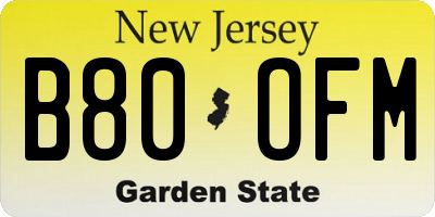 NJ license plate B80OFM