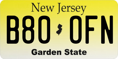 NJ license plate B80OFN