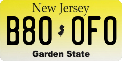 NJ license plate B80OFO