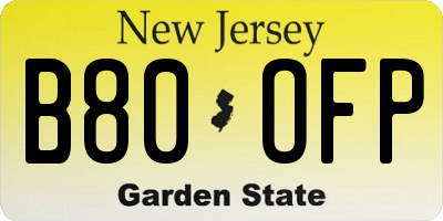 NJ license plate B80OFP