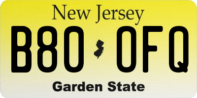 NJ license plate B80OFQ