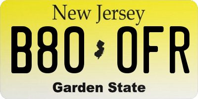 NJ license plate B80OFR