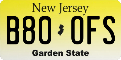 NJ license plate B80OFS