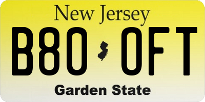 NJ license plate B80OFT