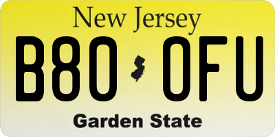 NJ license plate B80OFU