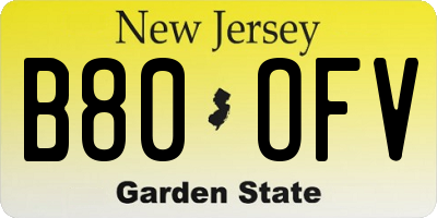 NJ license plate B80OFV