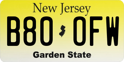 NJ license plate B80OFW