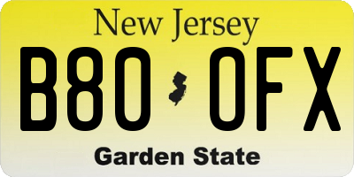NJ license plate B80OFX