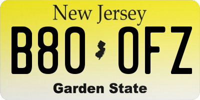 NJ license plate B80OFZ