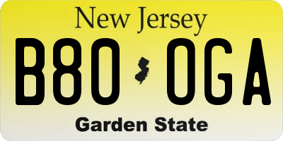 NJ license plate B80OGA
