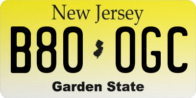 NJ license plate B80OGC