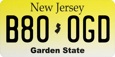NJ license plate B80OGD