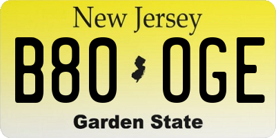 NJ license plate B80OGE