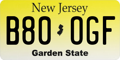 NJ license plate B80OGF