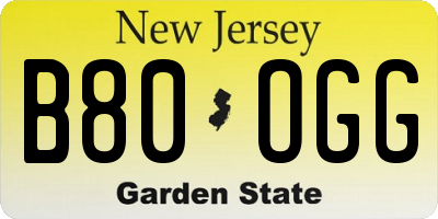 NJ license plate B80OGG