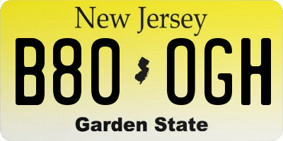 NJ license plate B80OGH