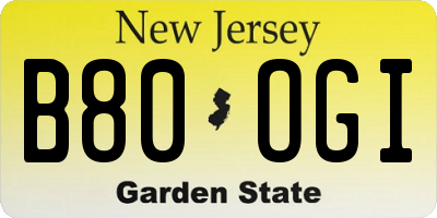 NJ license plate B80OGI