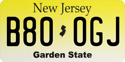 NJ license plate B80OGJ