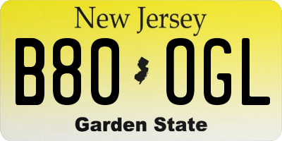 NJ license plate B80OGL