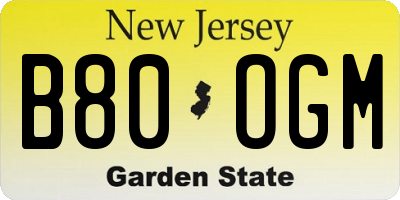 NJ license plate B80OGM