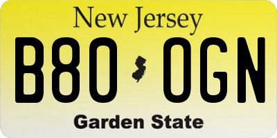 NJ license plate B80OGN