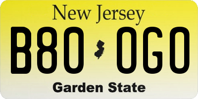 NJ license plate B80OGO