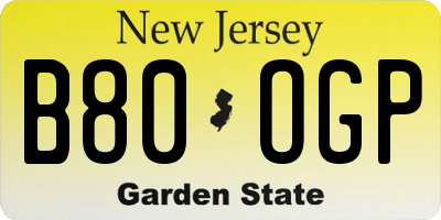 NJ license plate B80OGP