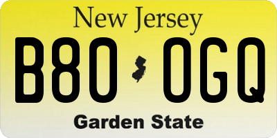 NJ license plate B80OGQ