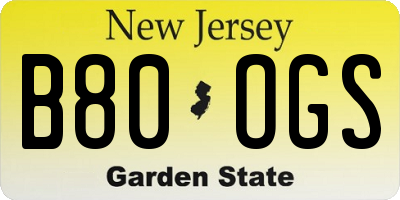 NJ license plate B80OGS
