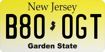 NJ license plate B80OGT