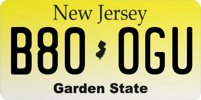 NJ license plate B80OGU