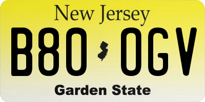 NJ license plate B80OGV