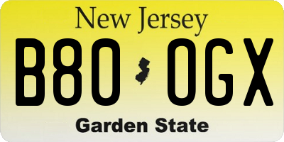 NJ license plate B80OGX