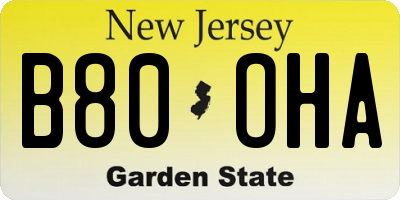 NJ license plate B80OHA