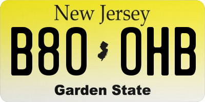 NJ license plate B80OHB