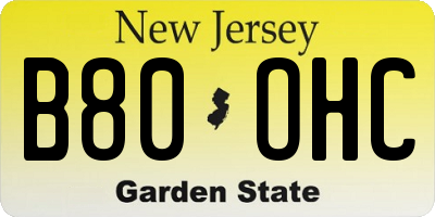 NJ license plate B80OHC