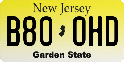 NJ license plate B80OHD
