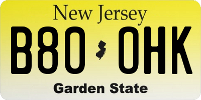 NJ license plate B80OHK