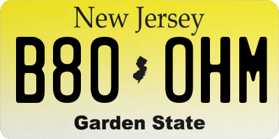 NJ license plate B80OHM