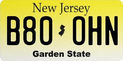 NJ license plate B80OHN