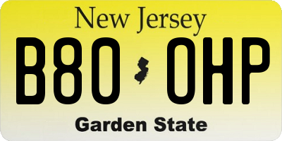 NJ license plate B80OHP