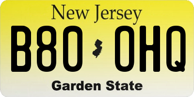 NJ license plate B80OHQ