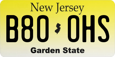 NJ license plate B80OHS