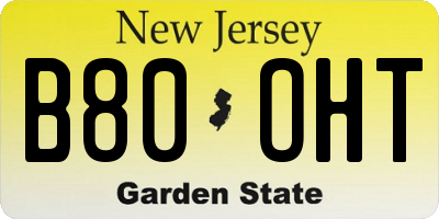 NJ license plate B80OHT