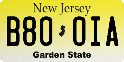 NJ license plate B80OIA