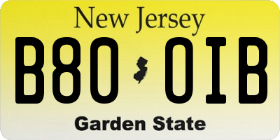 NJ license plate B80OIB
